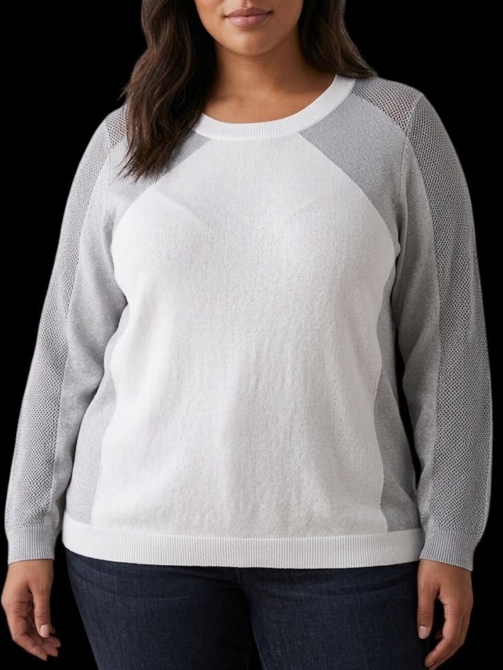 NEW Lane Bryant Sweater Colorblock Size 22/24 White Gray Long Sleeve Lightweight